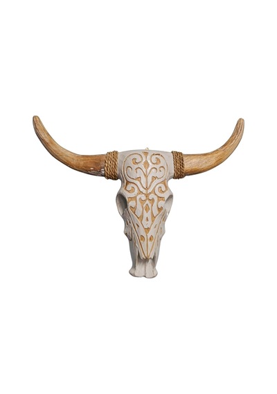Ahşap Bufalo Kafatası El Yapımı Duvar Dekoru Beyaz 35 Cm 1