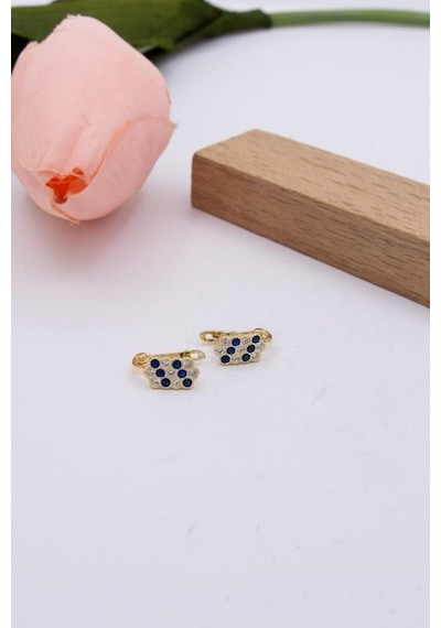 Latif Kuyumculuk 14 Ayar Altın Lacivert Taşlı Çocuk Küpe Lkkp1165