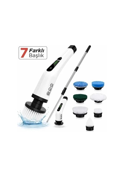 Turbo Clean Elektrikli Temizlik Fırçası 7 Başlıklı Kablosuz Şarjlı Döner Fırça Çok Renkli
