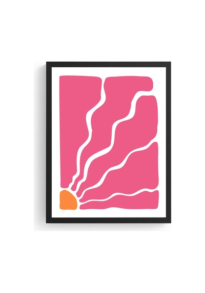 Doğal Ahşap Çerçeveli Retro Soyut Tablo - Coral Pembe Tonlar Huhu2676