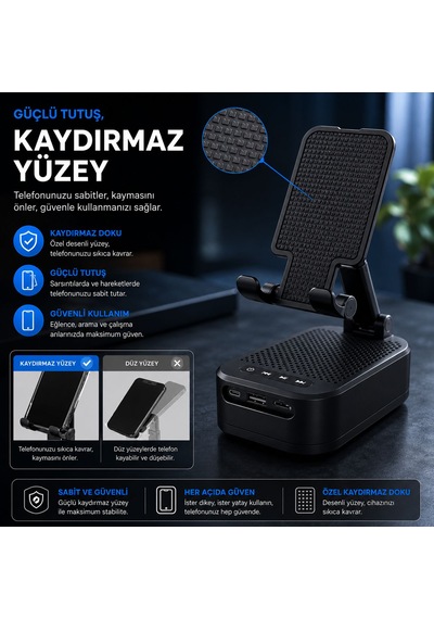 3 Ü 1 Arada Bluetooth Hoparlör Powerbank Ve Telefon Tutucu Özellikli Tf Kart Ve Usb Bellek Destekli Telefon Tutuculu Bluetooth Hoparlör
