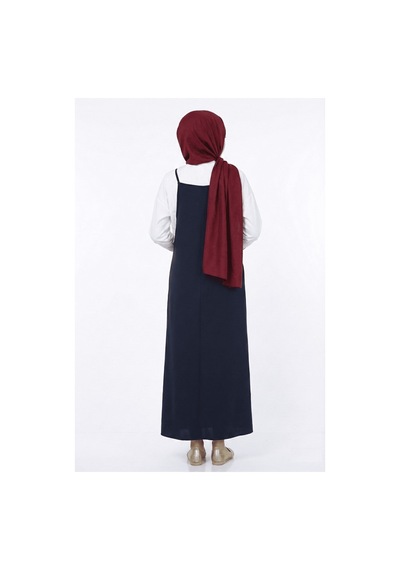 Unika Boutique Tesettür Askılı Jile Elbise Dokuma Lacivert