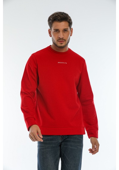 Süperlife Erkek Bisiklet Yaka Regular Fit Brooklyn Baskılı İnce Sweatshirt Spr22sw132 Kırmızı