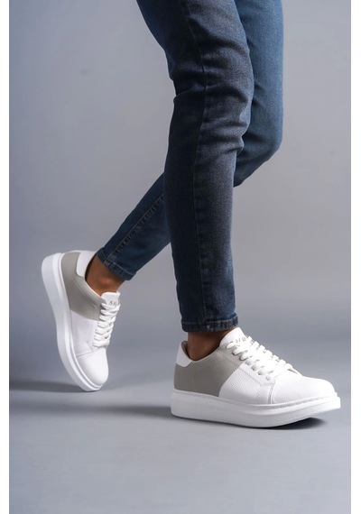 Slw151 Boost Bağcıklı Cilt Süet Erkek Günlük Sneaker Ayakkabı Bt Beyaz/gri Beyaz