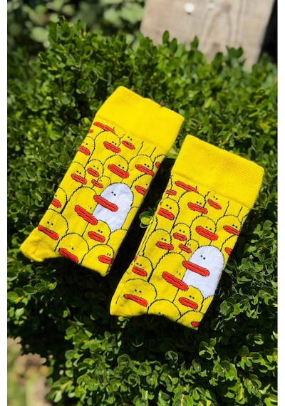 Lousocks Unisex Sarı Ördek Desenli Renkli Soket Çorap