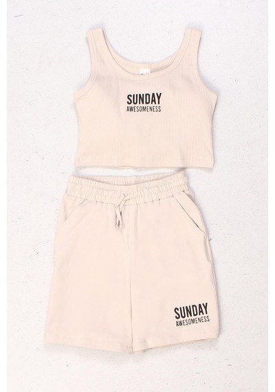 Dmb Kids Dmb Kız Penye Crop Şort Takım Bej
