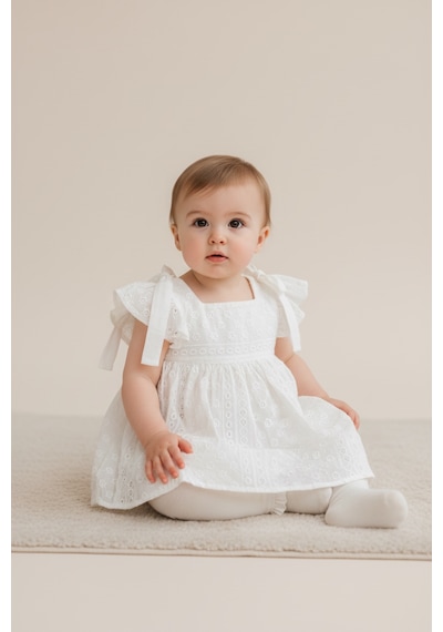 Babymuz Kız Bebek Fistolu Yazlık Beyaz Elbise Beyaz