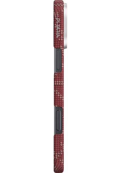 Apple Uyumlu iPhone 16 Pro Max Kılıf Magsafe Özellikli Aramid Fiber Pitaka Tactile Woven Monogram Serisi Kırmızı