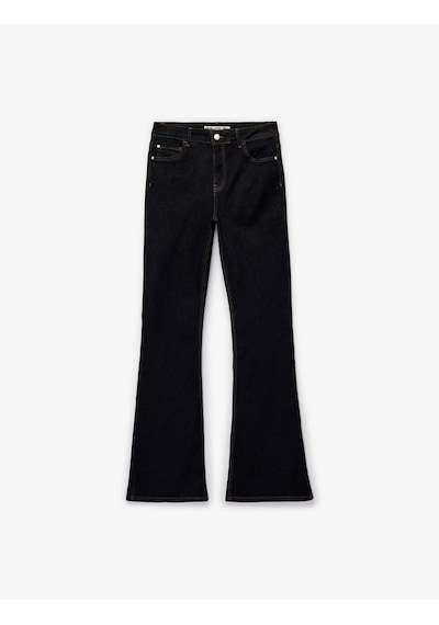 Koton Dar Kesim İspanyol Paça Pamuklu Denim Pantolon - Flare Jeans Koyu İndigo 6sal40164md Indigo