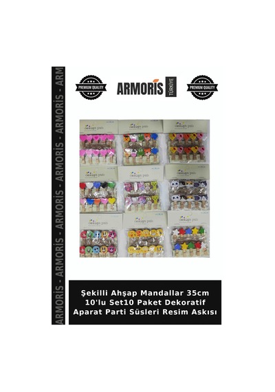 Şekilli Ahşap Mandallar 35cm 10'lu Set10 Paket Dekoratif Aparat Parti Süsleri Resim Askısı