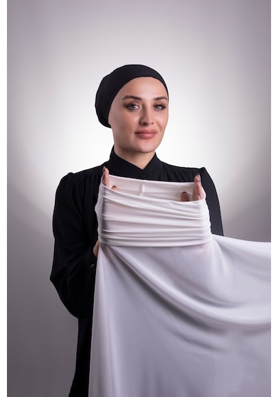 Hürrem Bone Krem Pratik Hazır Geçmeli Şal Şifon Boru Boneli 3001_40