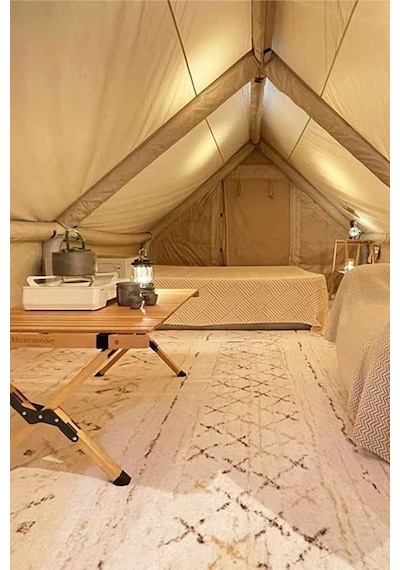 12 Kişilik 4 Mevsim Şişme Kamp Çadırı 300x400 12 M2 Yükseklik 210 Cm Kış Şartlarına Uygundur Bej