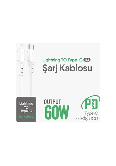 Lucatech Lk-230 Nitro Serisi 60w / 6a Pd Hızlı Şarj Ve Data Kablosu Type-c To Lightning 1 Metre Beyaz