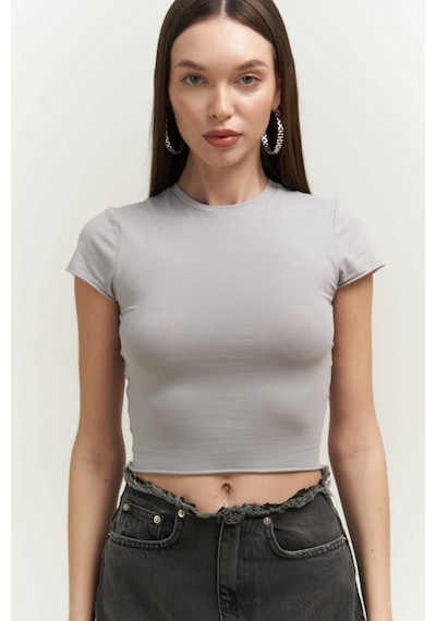 Mai Collection 2736 - El Amor Gri Penye Crop Gri - Mor