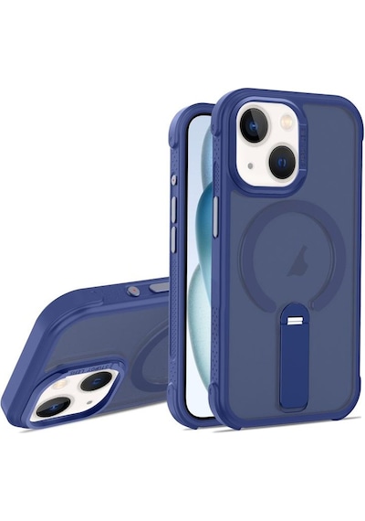 Teleplus Apple Uyumlu iPhone 13 Kılıf Skinfeel Pc Constrat Tpu Hybrid Standlı Manyetik Kapak Lacivert