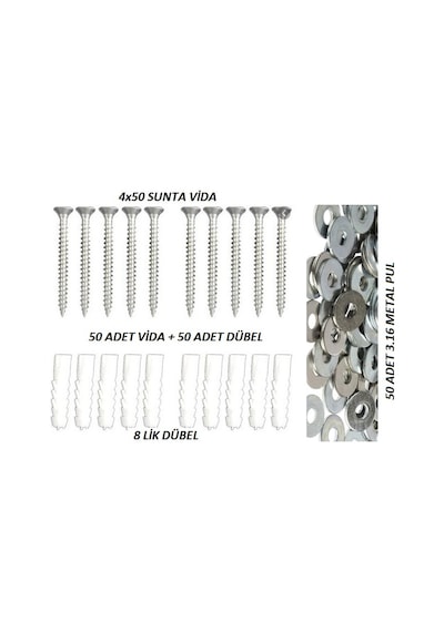 Vida+Dübel+Pul 50 Li Set..8 Lik Dübel+4X50 Vida..