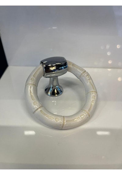 Bambu Halka Sarkaç Metal+sert Plastik Düğme Kulp Krom+beyaz Dolap Modern Çekmece Mobilya Tek Delik Beyaz