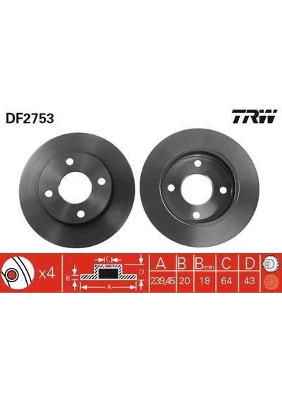 Ford Escort 5 Fren Diski On 1994-1995 Trw Df2753 2adettir