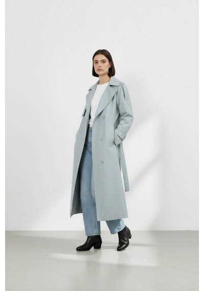 Durivya Düğme Detaylı Oversize Trençkot Bebe Mavisi