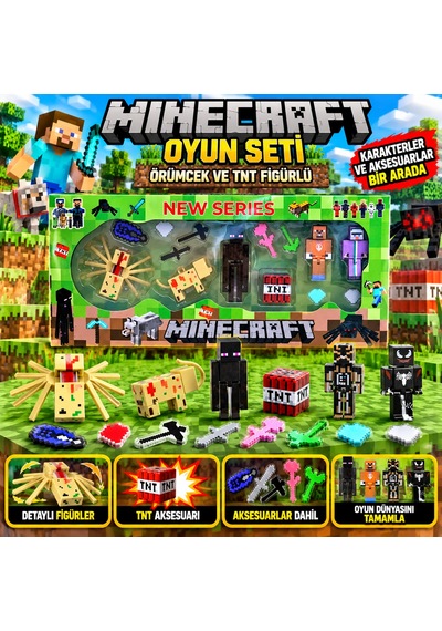 Minecraft Temalı Örümcek Ve Tnt Figürlü Oyuncak Seti Karakterler Ve Aksesuarlar Oyun Seti