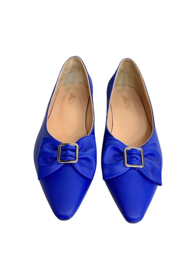 Tufan Shoes Mavi Hakiki Deri Fiyonk Tokalı Babet Ayakkabı Mavi