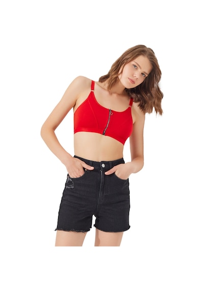 Cottonhill Kırmızı Pamuklu Ayarlanabilir Askılı Fermuarlı Bralet Büstiyer Kırmızı