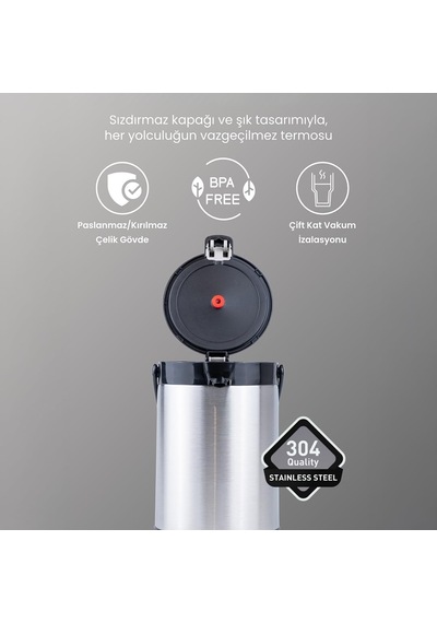 2007 Çift Katmanlı Paslanmaz Çelik Termos Çay Termosu Su Termosu 2,5lt Çok Renkli