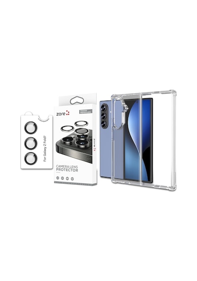 Vendas Galaxy Uyumlu Z Fold 7 Kılıf Zore Nitro Anti Shock Silikon Kılıf + Anti-reflective Kamera Lens Koruyucu Şeffaf