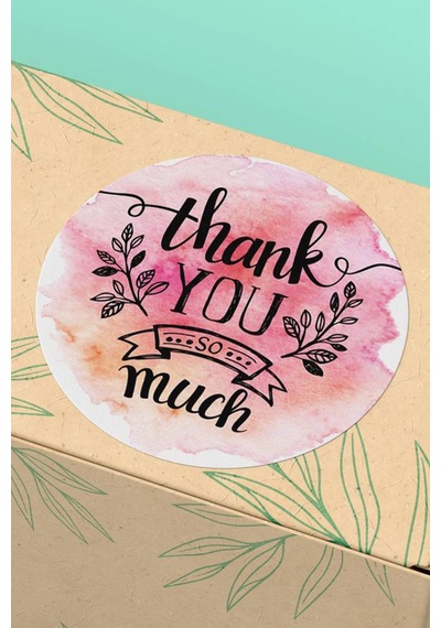 Thank You Çiçek Çelenkli Kargo Paket Sticker Etiketi 3x3cm St2059 Çok Renkli