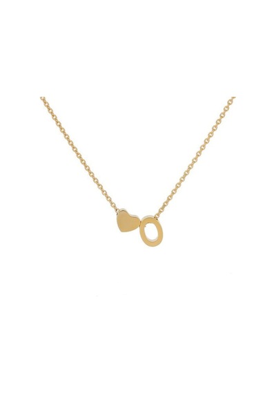 Altın Kaplama Kalp O Harf 3 Boyutlu Kolye Gold