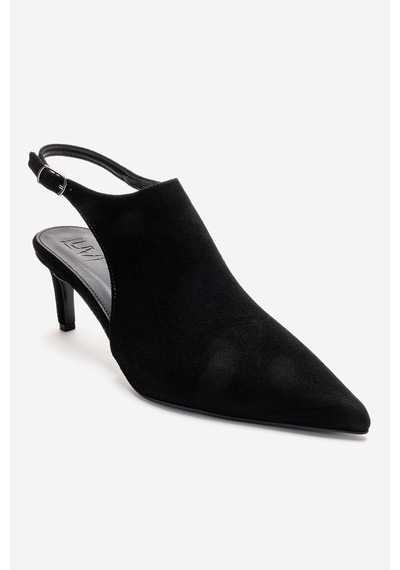 Luvishoes Rosalıe Siyah Süet Sivri Burunlu Kadın Topuklu Ayakkabı