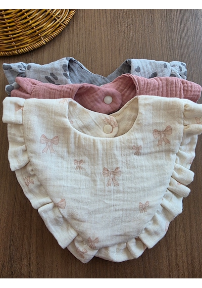 Venedy's Terra Ruffle Trio 3lü Müslin Bebek Önlüğü Seti Ekru