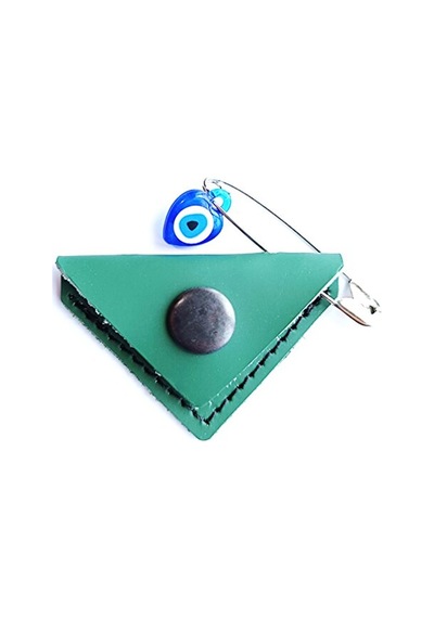 Mini Bebek Cevşen Dualı Kolye Muska Hakiki Deri El Yapımı Üçgen Yeşil
