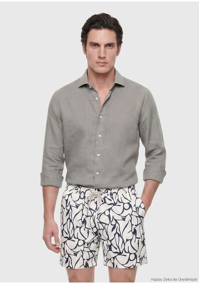 Ramsey Vizon Casual Fit Uzun Dokuma Casual %100 Keten Gömlek