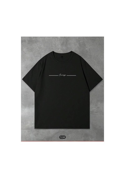 Medinenur Cousage Yazı Detaylı Basic T-shirt Siyah