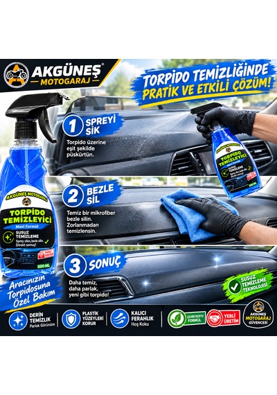 Torpido Temizleyici Susuz Temizlik Araç İçi Plastik Ve Torpido Temizleme Spreyi Yerli Üretim Beyaz - Mavi