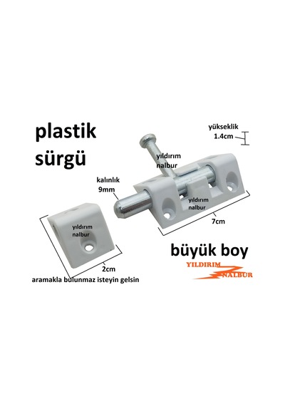 2 Adet Plastik Sürgü Büyük Boy 7cm Pimapen Pencere Kapı Sürgüsü B