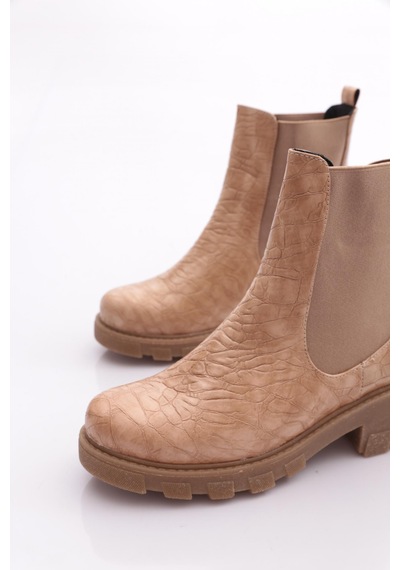 Dgn Md102-22k Kadin Strech Detayli Topuklu Bot Nude Kroko