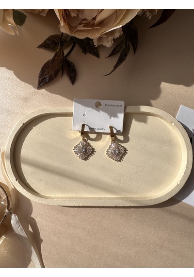 Baget Taşlı Swarovski Taşlı Şık Parlak Çelik Küpe Çok Renkli