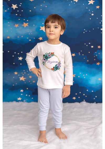 Pia Baby İsme Özel Kız Çocuk Pijama Takımı %100 Pamuk Penye İsim Baskılı Kişiye Özel Çocuk Pijaması 10261m14pi Krem