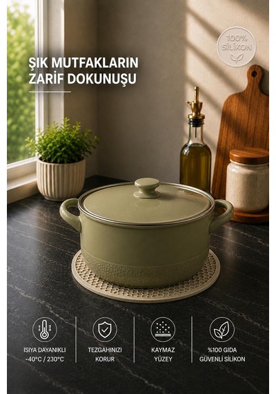 Silikon Nihale, Isıya Dayanıklı Nihale,tava Tencere Altlığı,vakumlu Kapak Ekru Çok Renkli