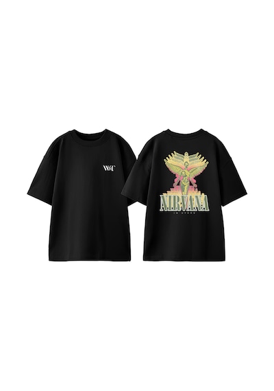Thewert Retro Nirvana Tasarım Sırt Baskılı Pamuk Siyah Oversize T-shirt