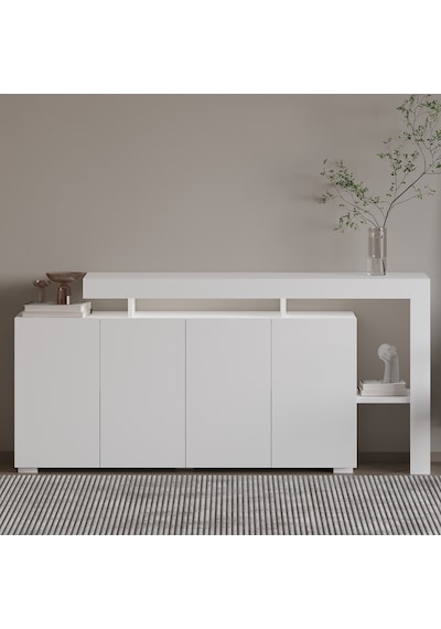 İnarch Dizayn Beliz Led Işıklı Modern Konsol 170 Cm, 4 Kapaklı Ve İç Raflı Depolama, Tasarım Beyaz İnarch Dizayn Beliz Led Işıklı Modern Konsol 170 Cm, 4 Kapaklı Ve İç Raflı Depolama, Tasarım Beyaz