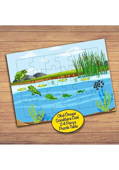 Göldeki Kurbağa Sürüsü Çocuklara Özel Puzzle Yapboz Tablo-23184
