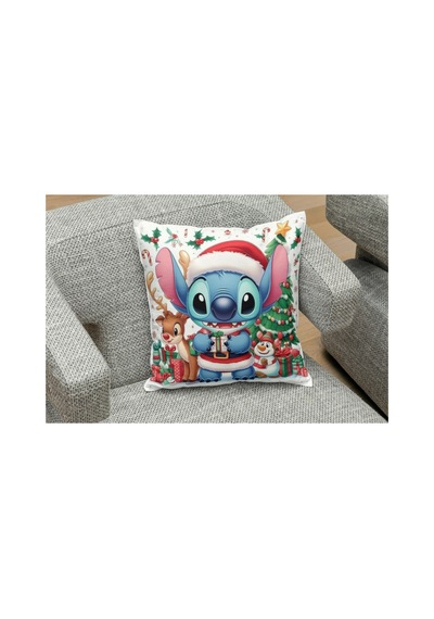 Yeniyıl Noel Temalı Stitch Beyaz Desenli Yastık Kılıfı Çok Renklı