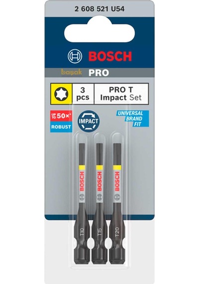 Bosch Pro Impact T10-t15-t20 3'lü Torx Bits Uç Seti 55 Mm 2608521u54
