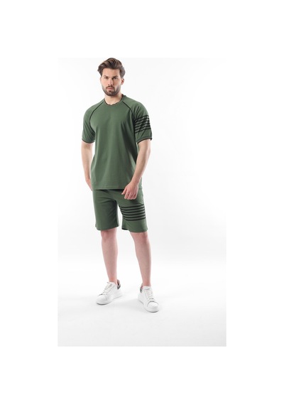 Madmext Haki Baskılı Reglan Kol Erkek Şort T-shirt Takımı E7306