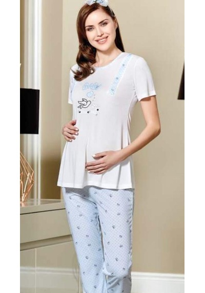 Flz 24-296 Hamile Lohusa Kısa Kollu Pijama Takımı Çok Renkli