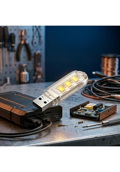 Mini Usb Led, Flash Bellek Görünümlü, Taşınabilir, 3 Led Beyaz Işık, Portatif Gece Lambası