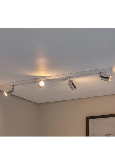 Mylights Gu10 4 Lü Dörtlü 100 Cm Beyaz Gövde Krom Başlıklı Hareketli Tasarruflu Led Tavan Spot Avize Krom